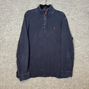 Polo Ralph Lauren Sweater Mens XL Big Blue 1/4 Zip Pullover Casual Red Pony